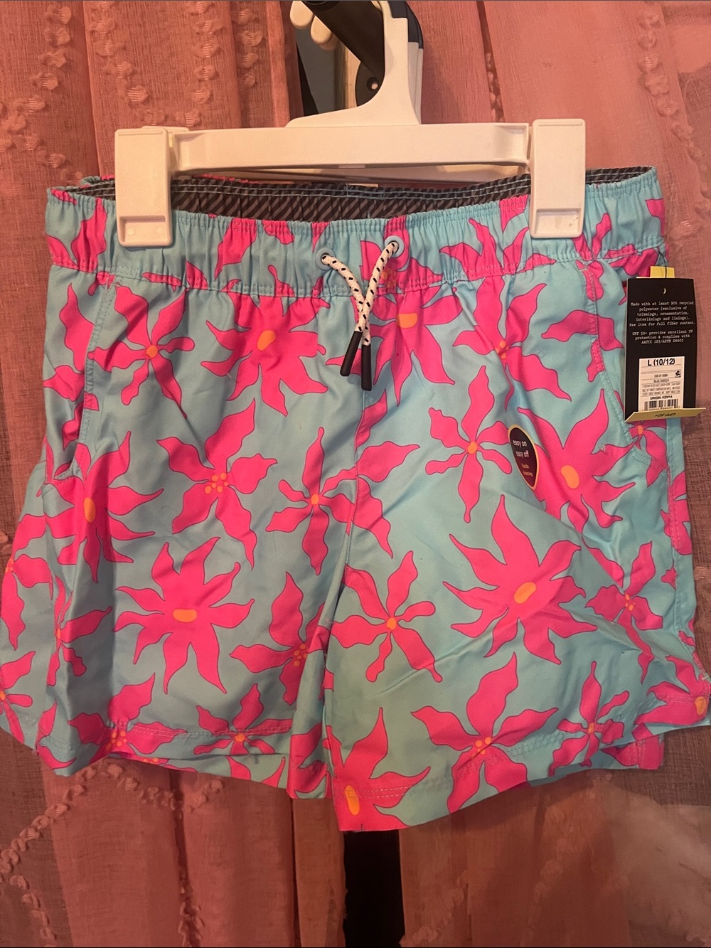 art class Pink Floral Print Swim trucks  on Light Blue